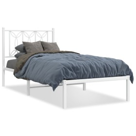 Metal bed frame with white headboard 90x200 cm by , Beds and slatted bases - Ref: Foro24-376170, Price: 73,99 €, Discount: %