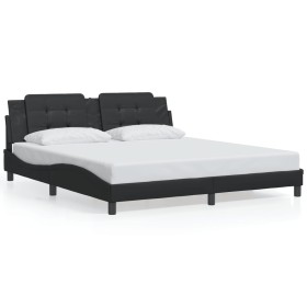 Estructura de cama con luz LED cuero sintético negro 180x200 cm de , Camas y somieres - Ref: Foro24-3214208, Precio: 200,99 €...