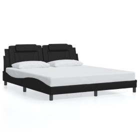 Estructura de cama con luz LED cuero sintético negro 180x200 cm de , Camas y somieres - Ref: Foro24-3214198, Precio: 213,99 €...