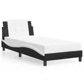 Estructura cama con LED cuero sintético negro blanco 90x190 cm de , Camas y somieres - Ref: Foro24-3214201, Precio: 138,06 €,...