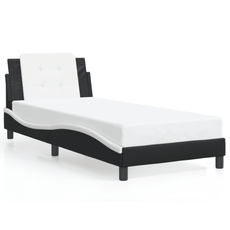 Estructura cama con LED cuero sintético negro blanco 90x190 cm de , Camas y somieres - Ref: Foro24-3214201, Precio: 137,89 €,...