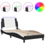 Estructura cama con LED cuero sintético negro blanco 90x190 cm de , Camas y somieres - Ref: Foro24-3214201, Precio: 137,89 €,...