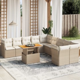 Gartensofa-Set 11-teilig mit beigen Polstern aus synthetischem Rattan von , Gartensets - Ref: Foro24-3271044, Preis: 868,40 €...