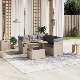 Gartensofa-Set mit 5-teiligen Kissen aus synthetischem Rattan in Beige. von , Gartensets - Ref: Foro24-3270828, Preis: 443,31...