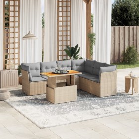 Gartensofagarnitur 7-teilig mit Kissen aus synthetischem Rattan in Beige. von , Gartensets - Ref: Foro24-3270849, Preis: 529,...