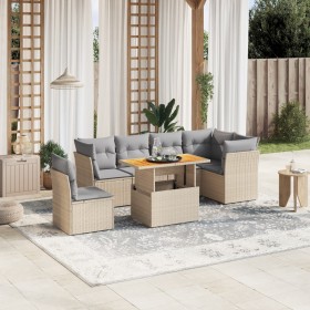 Set of 7-piece garden sofas and beige synthetic rattan cushions by , Garden sets - Ref: Foro24-3270856, Price: 512,25 €, Disc...