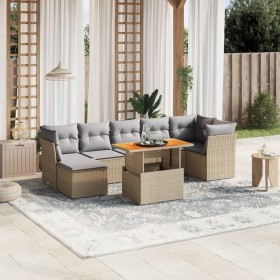 Garden sofa set with beige cushions, 8 pieces, PE rattan. by , Garden sets - Ref: Foro24-3270947, Price: 555,40 €, Discount: %