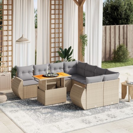 Garden sofa set 9 pieces with beige synthetic rattan cushions by , Garden sets - Ref: Foro24-3272123, Price: 675,68 €, Discou...