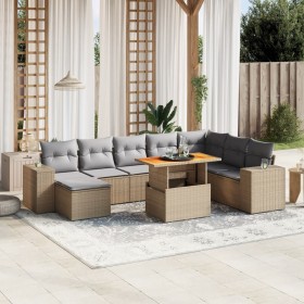 Gartensofagarnitur 9-teilig mit Kissen aus synthetischem Rattan in Beige. von , Gartensets - Ref: Foro24-3272774, Preis: 673,...