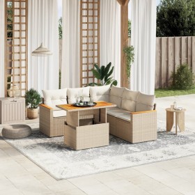 Gartensofa-Set mit 6-teiligen Kissen aus synthetischem Rattan in Beige. von , Gartensets - Ref: Foro24-3273074, Preis: 549,24...