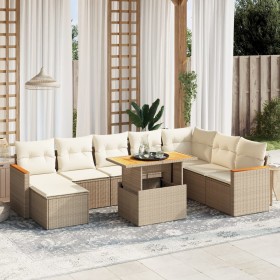 Gartensofagarnitur 9-teilig mit Kissen aus synthetischem Rattan in Beige. von , Gartensets - Ref: Foro24-3273214, Preis: 756,...