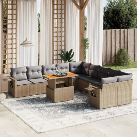 Gartensofa-Set 11-teilig mit beigen Polstern aus synthetischem Rattan von , Gartensets - Ref: Foro24-3271948, Preis: 775,99 €...