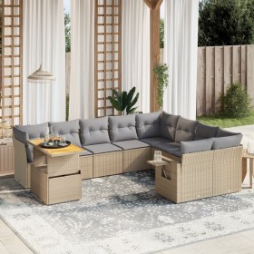 Gartensofa-Set mit 10-teiligen beigen Kissen aus synthetischem Rattan. von , Gartensets - Ref: Foro24-3271920, Preis: 709,60 ...