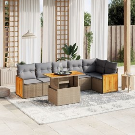 Set of 7-piece garden sofas and beige synthetic rattan cushions by , Garden sets - Ref: Foro24-3273971, Price: 557,52 €, Disc...