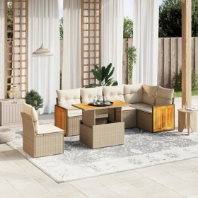 Set of 7-piece garden sofas and beige synthetic rattan cushions by , Garden sets - Ref: Foro24-3273984, Price: 593,89 €, Disc...