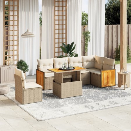 Set of 7-piece garden sofas and beige synthetic rattan cushions by , Garden sets - Ref: Foro24-3273984, Price: 593,32 €, Disc...