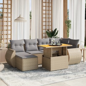 Set of 7-piece garden sofas and beige synthetic rattan cushions by , Garden sets - Ref: Foro24-3275817, Price: 543,12 €, Disc...