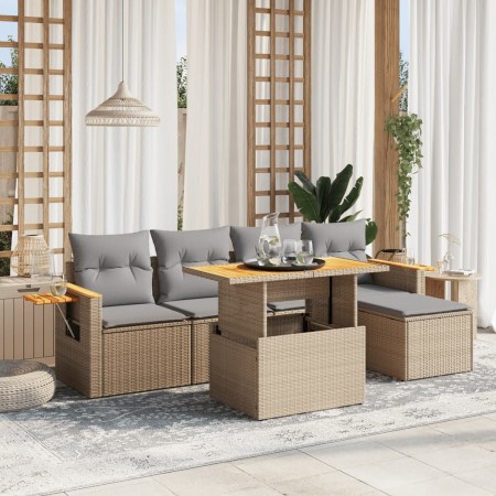 Garden sofa set with 6-piece synthetic rattan beige cushions by , Garden sets - Ref: Foro24-3273495, Price: 453,77 €, Discoun...