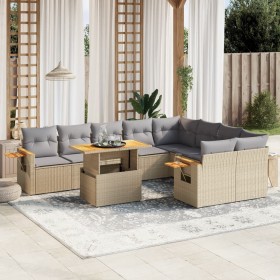 Gartensofa-Set mit 10-teiligen beigen Kissen aus synthetischem Rattan. von , Gartensets - Ref: Foro24-3273677, Preis: 721,20 ...