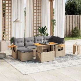 Set of 7-piece garden sofas and beige synthetic rattan cushions by , Garden sets - Ref: Foro24-3273621, Price: 539,12 €, Disc...