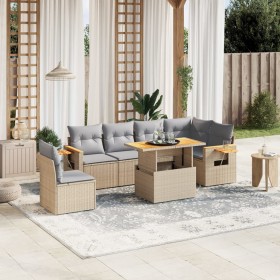 Set of 7-piece garden sofas and beige synthetic rattan cushions by , Garden sets - Ref: Foro24-3273544, Price: 559,25 €, Disc...