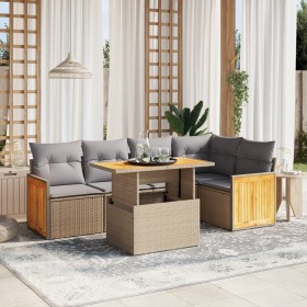 Garden sofa set with 6-piece synthetic rattan beige cushions by , Garden sets - Ref: Foro24-3273950, Price: 495,87 €, Discoun...