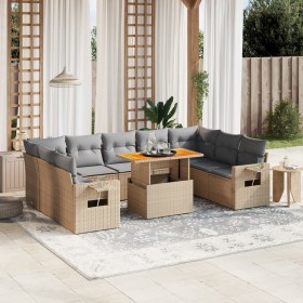 Gartensofa-Set mit 10-teiligen beigen Kissen aus synthetischem Rattan. von , Gartensets - Ref: Foro24-3271899, Preis: 711,32 ...