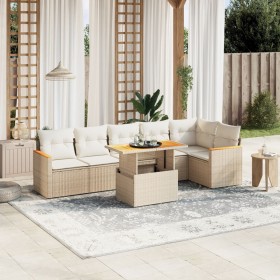 Set of 7-piece garden sofas and beige synthetic rattan cushions by , Garden sets - Ref: Foro24-3273088, Price: 580,67 €, Disc...