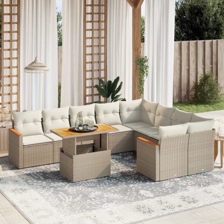 Gartensofa-Set mit 10-teiligen beigen Kissen aus synthetischem Rattan. von , Gartensets - Ref: Foro24-3273235, Preis: 800,91 ...