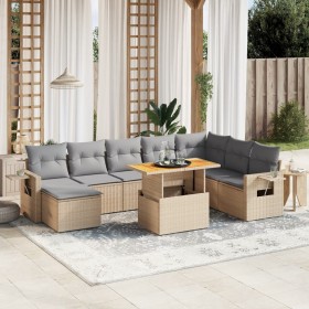 Gartensofagarnitur 9-teilig mit Kissen aus synthetischem Rattan in Beige. von , Gartensets - Ref: Foro24-3271892, Preis: 661,...