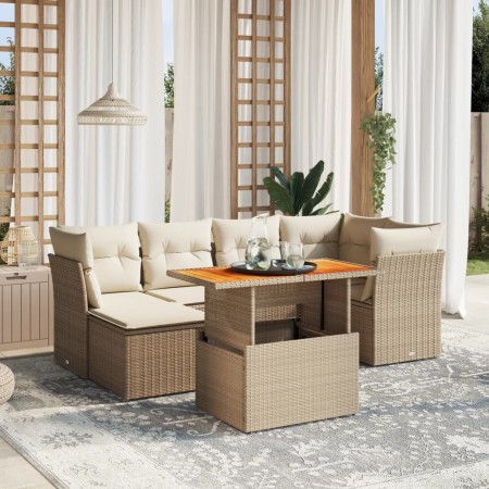 Set of 7-piece garden sofas and beige synthetic rattan cushions by , Garden sets - Ref: Foro24-3270939, Price: 611,82 €, Disc...