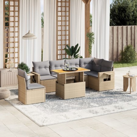 Set of 7-piece garden sofas and beige synthetic rattan cushions by , Garden sets - Ref: Foro24-3271780, Price: 530,03 €, Disc...