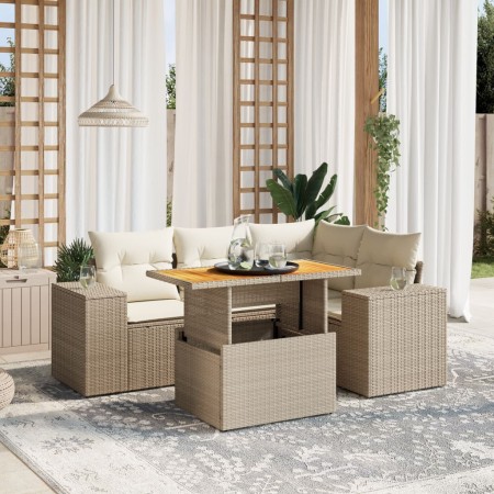 Gartensofa-Set mit 5-teiligen Kissen aus synthetischem Rattan in Beige. von , Gartensets - Ref: Foro24-3272619, Preis: 519,74...