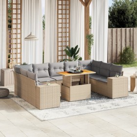 Gartensofa-Set mit 10-teiligen beigen Kissen aus synthetischem Rattan. von , Gartensets - Ref: Foro24-3272781, Preis: 731,83 ...