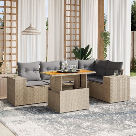 Gartensofa-Set mit 6-teiligen Kissen aus synthetischem Rattan in Beige. von , Gartensets - Ref: Foro24-3272627, Preis: 501,40...