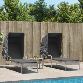 Sun loungers with canopy and table 2 units light gray synthetic rattan by , Loungers - Ref: Foro24-3261574, Price: 428,99 €, ...