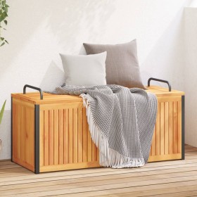 Solid acacia and steel garden cushion box 110x45x42/53 cm by , Outdoor storage boxes - Ref: Foro24-367609, Price: 154,58 €, D...