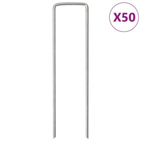 Ground U-shaped pegs, 50 units, galvanized steel, 15x3.5 cm by , Tent Accessories - Ref: Foro24-4009360, Price: 18,74 €, Disc...