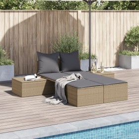 Double sun lounger with beige synthetic rattan cushions by , Loungers - Ref: Foro24-368392, Price: 305,45 €, Discount: %