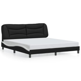 Bed frame with LED lights, black and white synthetic leather, 180x200 cm. by , Beds and slatted bases - Ref: Foro24-3214189, ...