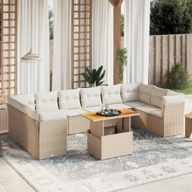 Gartensofa-Set 11-teilig mit beigen Polstern aus synthetischem Rattan von , Gartensets - Ref: Foro24-3271023, Preis: 866,86 €...