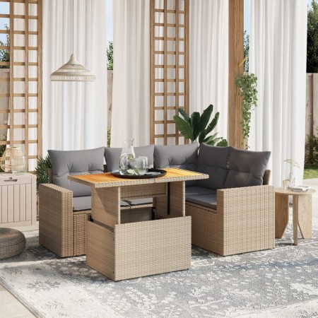 Garden sofa set with 5-piece synthetic rattan beige cushions by , Garden sets - Ref: Foro24-3271297, Price: 419,04 €, Discoun...