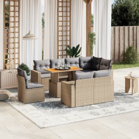 Gartensofagarnitur 9-teilig mit Kissen aus synthetischem Rattan in Beige. von , Gartensets - Ref: Foro24-3271409, Preis: 710,...