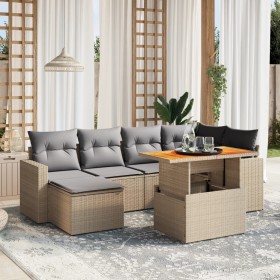 Set of 7-piece garden sofas and beige synthetic rattan cushions by , Garden sets - Ref: Foro24-3271416, Price: 502,65 €, Disc...