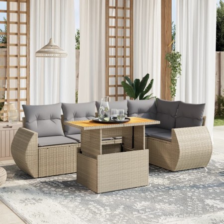 Garden sofa set with 6-piece synthetic rattan beige cushions by , Garden sets - Ref: Foro24-3272186, Price: 489,80 €, Discoun...