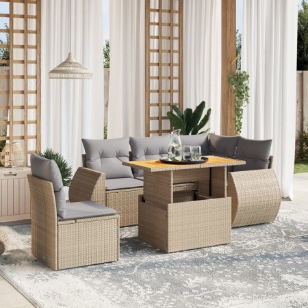 Gartensofa-Set mit 6-teiligen Kissen aus synthetischem Rattan in Beige. von , Gartensets - Ref: Foro24-3272200, Preis: 496,08...