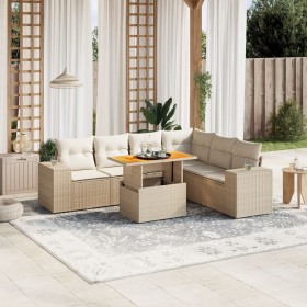 Set of 7-piece garden sofas and beige synthetic rattan cushions by , Garden sets - Ref: Foro24-3272654, Price: 607,96 €, Disc...