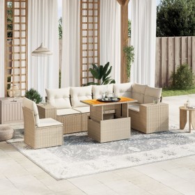 Set of 7-piece garden sofas and beige synthetic rattan cushions by , Garden sets - Ref: Foro24-3272661, Price: 615,37 €, Disc...