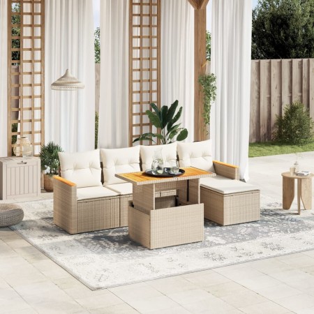 Gartensofa-Set mit 6-teiligen Kissen aus synthetischem Rattan in Beige. von , Gartensets - Ref: Foro24-3273053, Preis: 485,40...