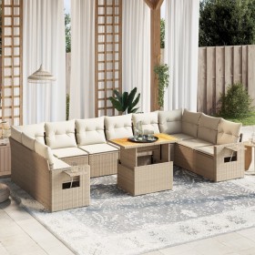 Gartensofa-Set 11-teilig mit beigen Polstern aus synthetischem Rattan von , Gartensets - Ref: Foro24-3271926, Preis: 881,62 €...